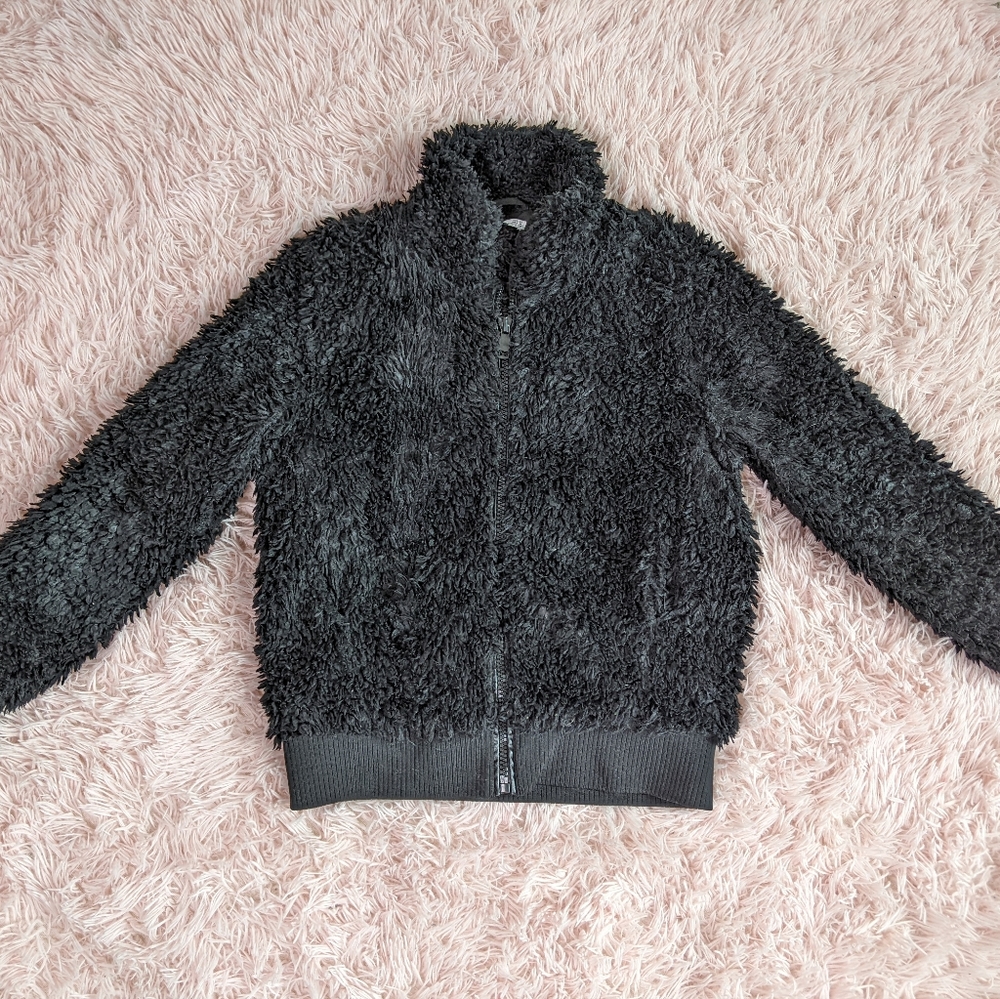 Dex M black fuzzy fleece zip-up lightweight jacket